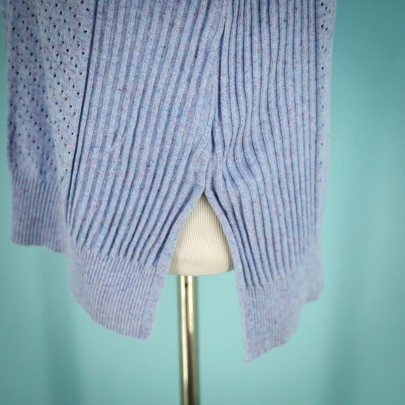 Soft Surroundings Size XS Blue Pointelle Perforated Knit Cotton Linen Sweater - Picture 3 of 7